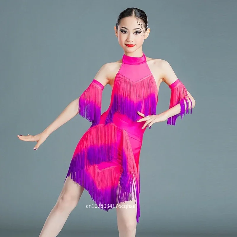 Girls' Latin dance performance uniform, rose pink fringed Latin competition skirt, samba rumba practice dance uniform
Girls' Latin dance performance uniform, rose pink fringed Latin competition skirt, samba rumba practice dance uniform