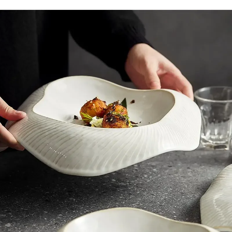 Irregular Shape Dinner Plates Ceramic Pasta Sushi Steak Plate Modern Kitchen Simple Cutlery Serving Tray Dessert Dishes
Irregular Shape Dinner Plates Ceramic Pasta Sushi Steak Plate Modern Kitchen Simple Cutlery Serving Tray Dessert Dishes