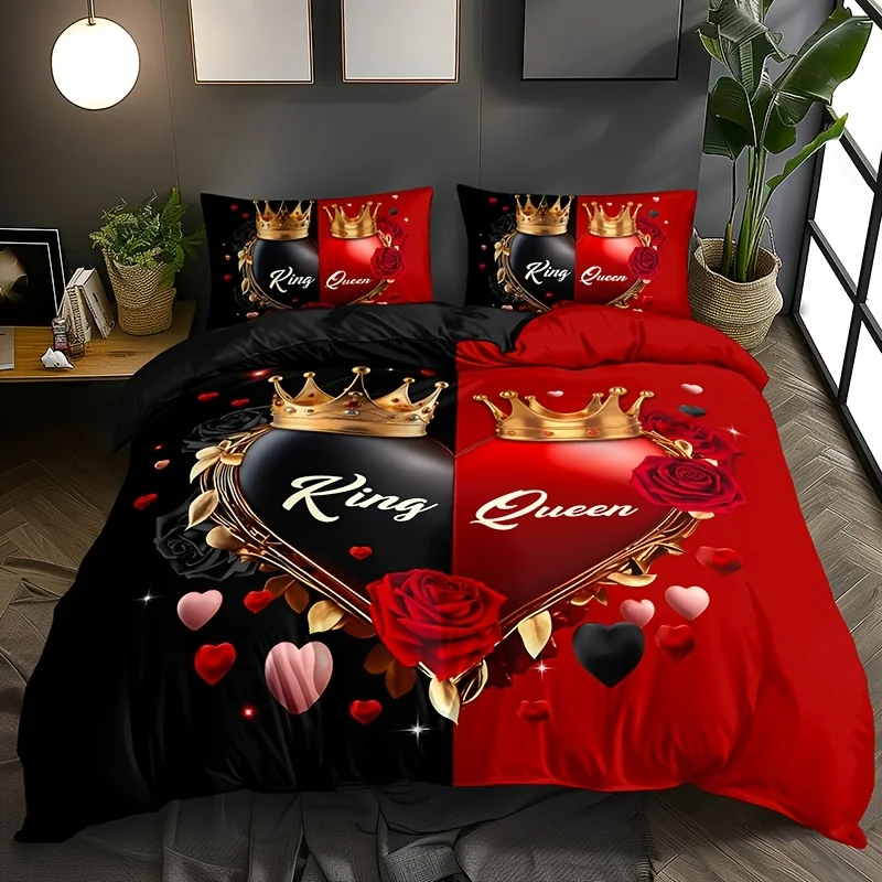 King Queen Love Heart Crown Rose Duvet Cover Set 1 Duvet Cover+2 Pillowcases All-Season Home Dormitory High-Definition Print
King Queen Love Heart Crown Rose Duvet Cover Set 1 Duvet Cover+2 Pillowcases All-Season Home Dormitory High-Definition Print