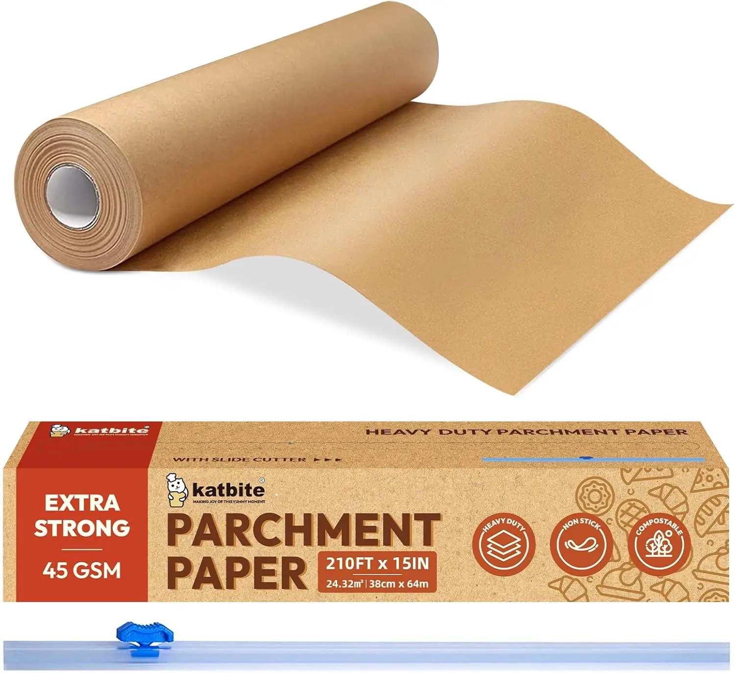 Unbleached Parchment Paper, 15in x 210ft, Heavy Duty Non-Stick Baking Paper Roll with Slide Cutter
Unbleached Parchment Paper, 15in x 210ft, Heavy Duty Non-Stick Baking Paper Roll with Slide Cutter