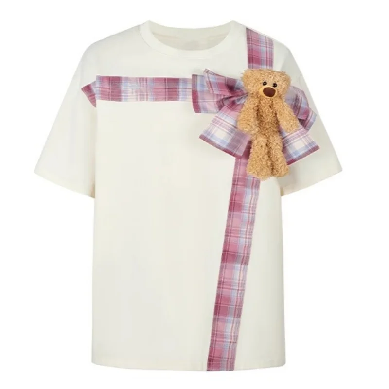 Cute 3D Bow Kot Bear Unique T-shirt Sweet Lovely Young Women Loose Round Neck Short Sleeved Tops Korean Female's Summer T-shirts
Cute 3D Bow Kot Bear Unique T-shirt Sweet Lovely Young Women Loose Round Neck Short Sleeved Tops Korean Female's Summer T-shirts