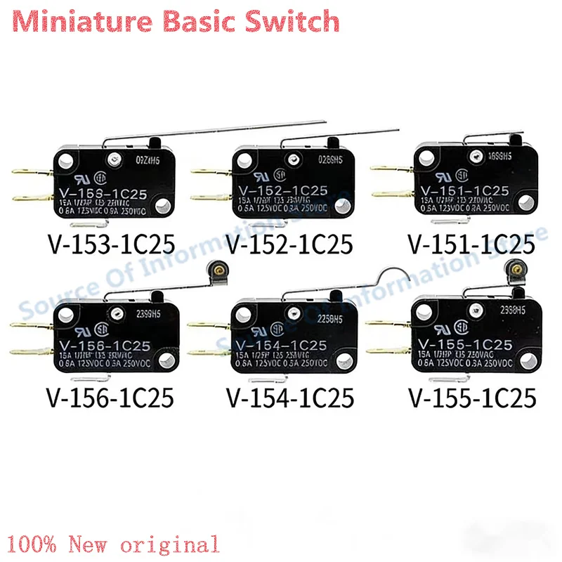 10Pcs Miniature Basic Switch V-15-1C25/V-156 155 154 153 152 151-1C25/V-103-1A4-T 100% New
10Pcs Miniature Basic Switch V-15-1C25/V-156 155 154 153 152 151-1C25/V-103-1A4-T 100% New
