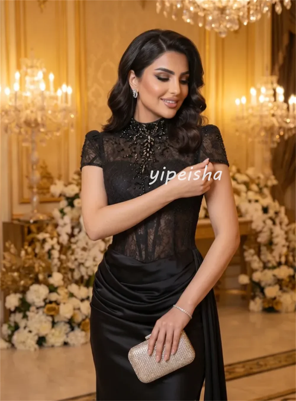 Customized Fashion Women Lace Beading Ruched Straight Evening Dresses Elegant High Collar Short Sleeves Floor Lenght Party Gowns
Customized Fashion Women Lace Beading Ruched Straight Evening Dresses Elegant High Collar Short Sleeves Floor Lenght Party Gowns