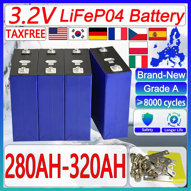 New Grade A 3.2V 320Ah 280AH DIY 12V 24V 48V Lifepo4 Battery Solar Camping Vehicle 3C Lithium Iron Phosphate Battery Duty Free
New Grade A 3.2V 320Ah 280AH DIY 12V 24V 48V Lifepo4 Battery Solar Camping Vehicle 3C Lithium Iron Phosphate Battery Duty Free