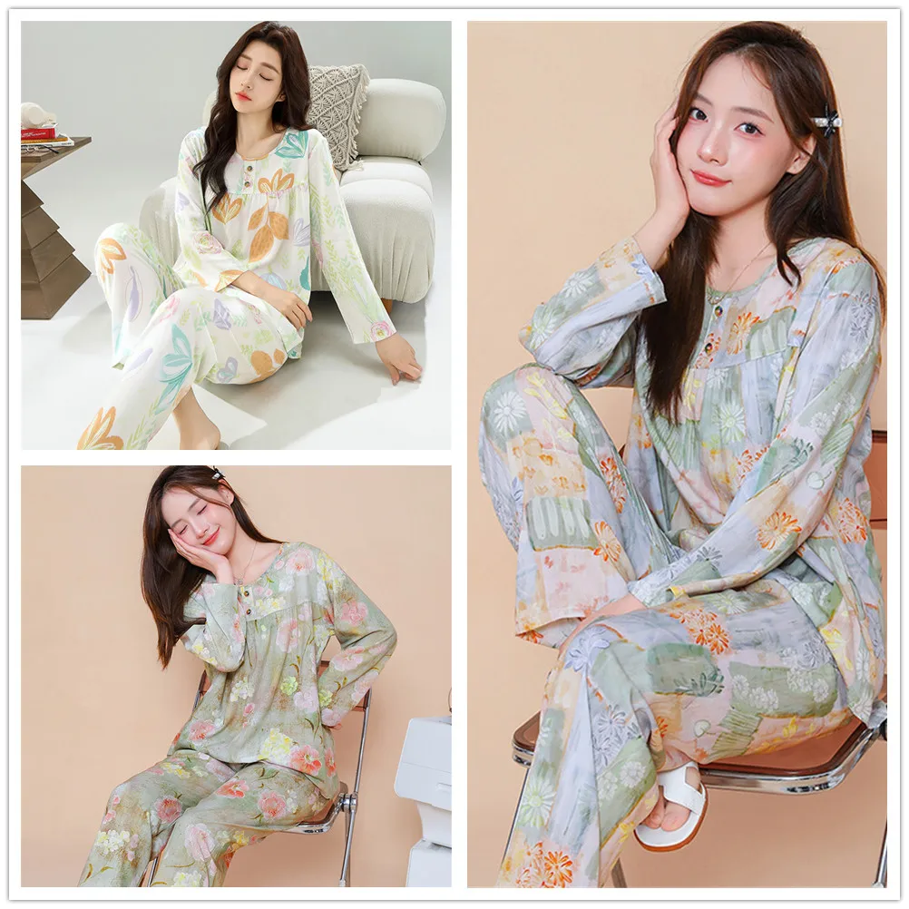 Floral Home Wear For Women Spring/Summer Long Sleeved Trouser Pajamas Set Viscose Ladies Sleepwear
Floral Home Wear For Women Spring/Summer Long Sleeved Trouser Pajamas Set Viscose Ladies Sleepwear