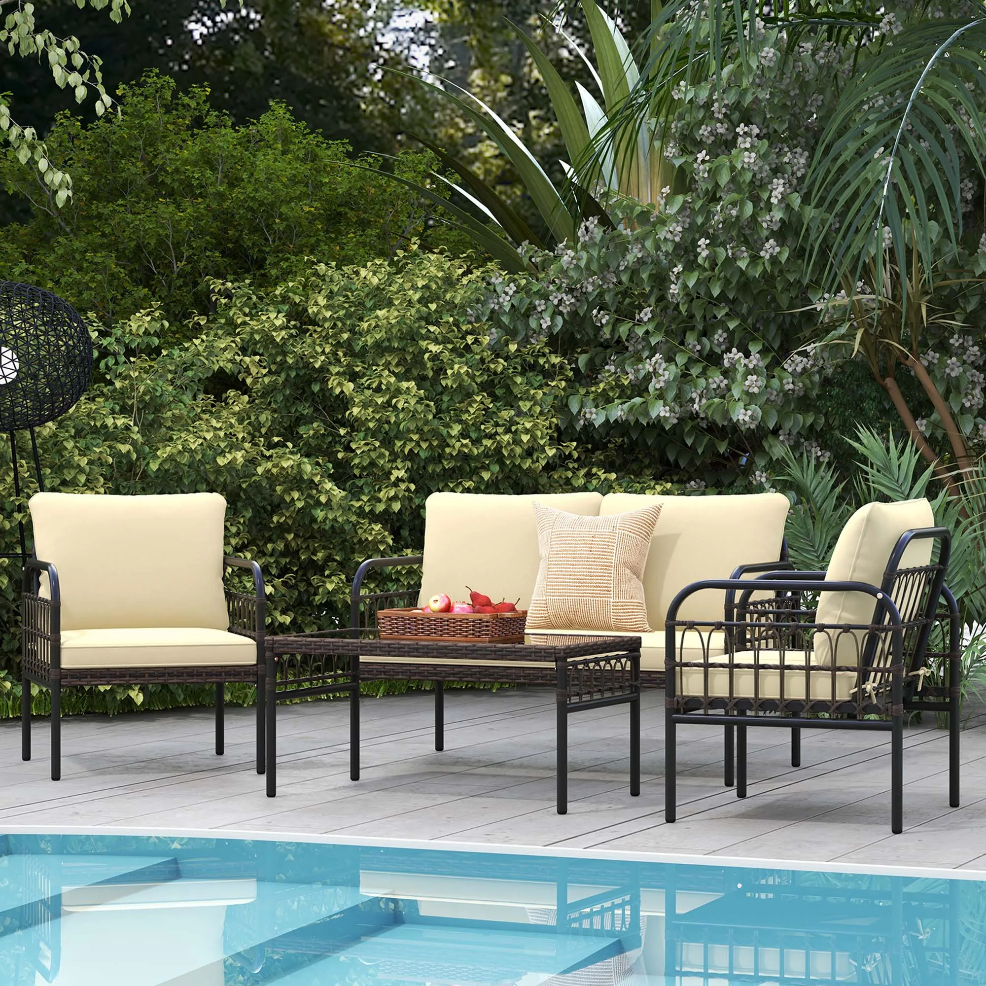 4 PCS Patio Furniture Set Outdoor Wicker Conversation Bistro Set with Soft Cushions
4 PCS Patio Furniture Set Outdoor Wicker Conversation Bistro Set with Soft Cushions