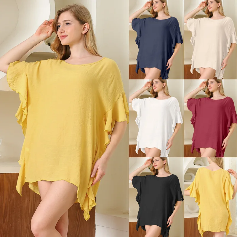 Summer Women's Ruffle Hem Solid Color Simple Loose Beach Bikini Cover up Sunscreen Dress
Summer Women's Ruffle Hem Solid Color Simple Loose Beach Bikini Cover up Sunscreen Dress