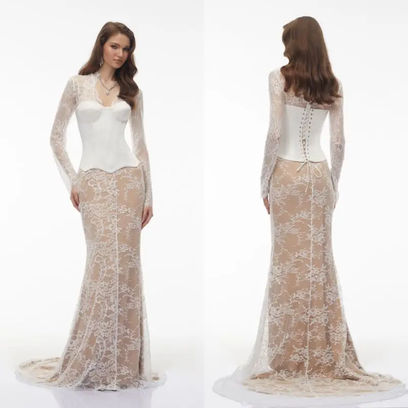 Long Sleeve Lace Mermaid Corset Wedding Dress with Train Back Lace Up Bridal Gown Vestidos de Novia Robe de Mariee Plus Size2026
Long Sleeve Lace Mermaid Corset Wedding Dress with Train Back Lace Up Bridal Gown Vestidos de Novia Robe de Mariee Plus Size2026