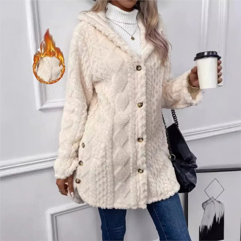 Women Autumn Winter Cardigan Hoodie Jacket Argyle Textured Pattern Hooded Irregular Hem Buttons Fleece Oversized Outerwear Coat 
Women Autumn Winter Cardigan Hoodie Jacket Argyle Textured Pattern Hooded Irregular Hem Buttons Fleece Oversized Outerwear Coat