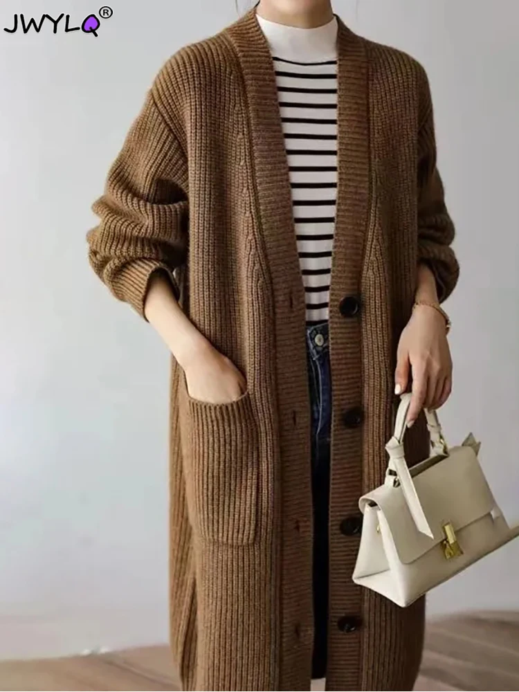 Fall Winter Long Knitted Cardigan Women Single Breasted V-neck Coat Solid Color Soft Sweater Abrigos Loose Warm Tops Jackets New
Fall Winter Long Knitted Cardigan Women Single Breasted V-neck Coat Solid Color Soft Sweater Abrigos Loose Warm Tops Jackets New