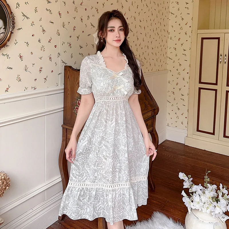 2023 Sweet Floral Nightdress Summer Woven Fresh Cotton Nightgowns V-Neck Short Sleeve Night Dress Women Thin Lace Sexy Sleepwear
2023 Sweet Floral Nightdress Summer Woven Fresh Cotton Nightgowns V-Neck Short Sleeve Night Dress Women Thin Lace Sexy Sleepwear