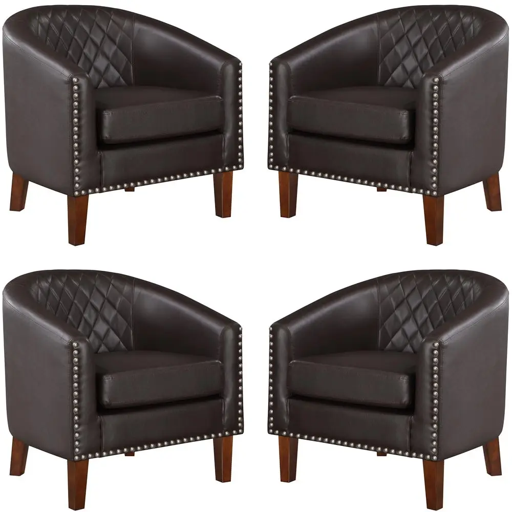 Comfy Barrel Accent Chair Set of 4 Faux Leather Living Room Chair Club Chair with Cushion, Diamond Grid Backrest amp Nailhead T
Comfy Barrel Accent Chair Set of 4 Faux Leather Living Room Chair Club Chair with Cushion, Diamond Grid Backrest amp Nailhead T