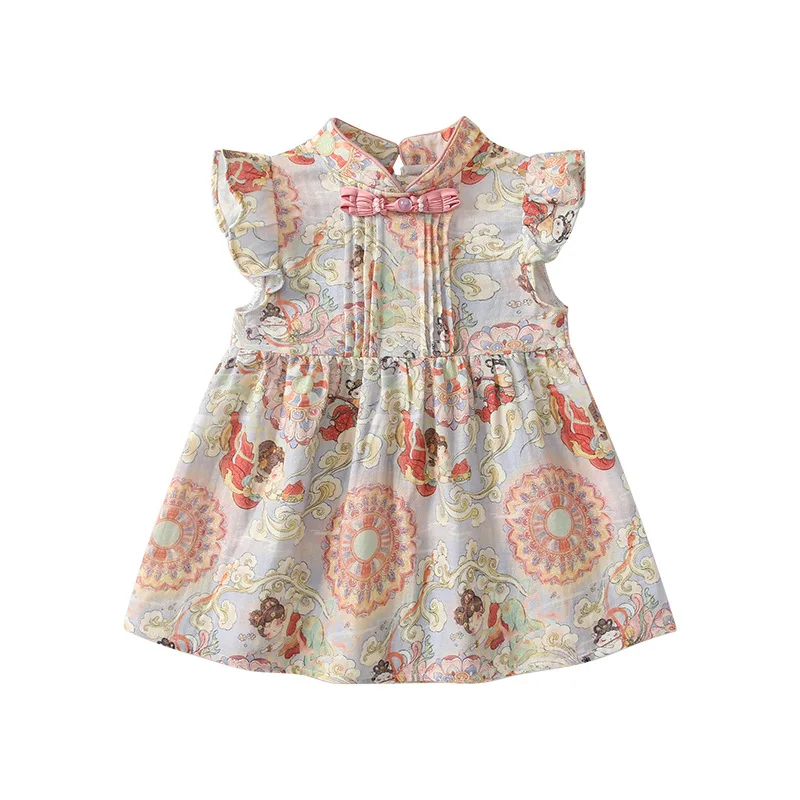 Summer Girls Chinese Style Buckle Dress Flutter Sleeves Cotton Floral Princess Kawaii Young Kid Wear 1-3 Years Casual Dresses
Summer Girls Chinese Style Buckle Dress Flutter Sleeves Cotton Floral Princess Kawaii Young Kid Wear 1-3 Years Casual Dresses