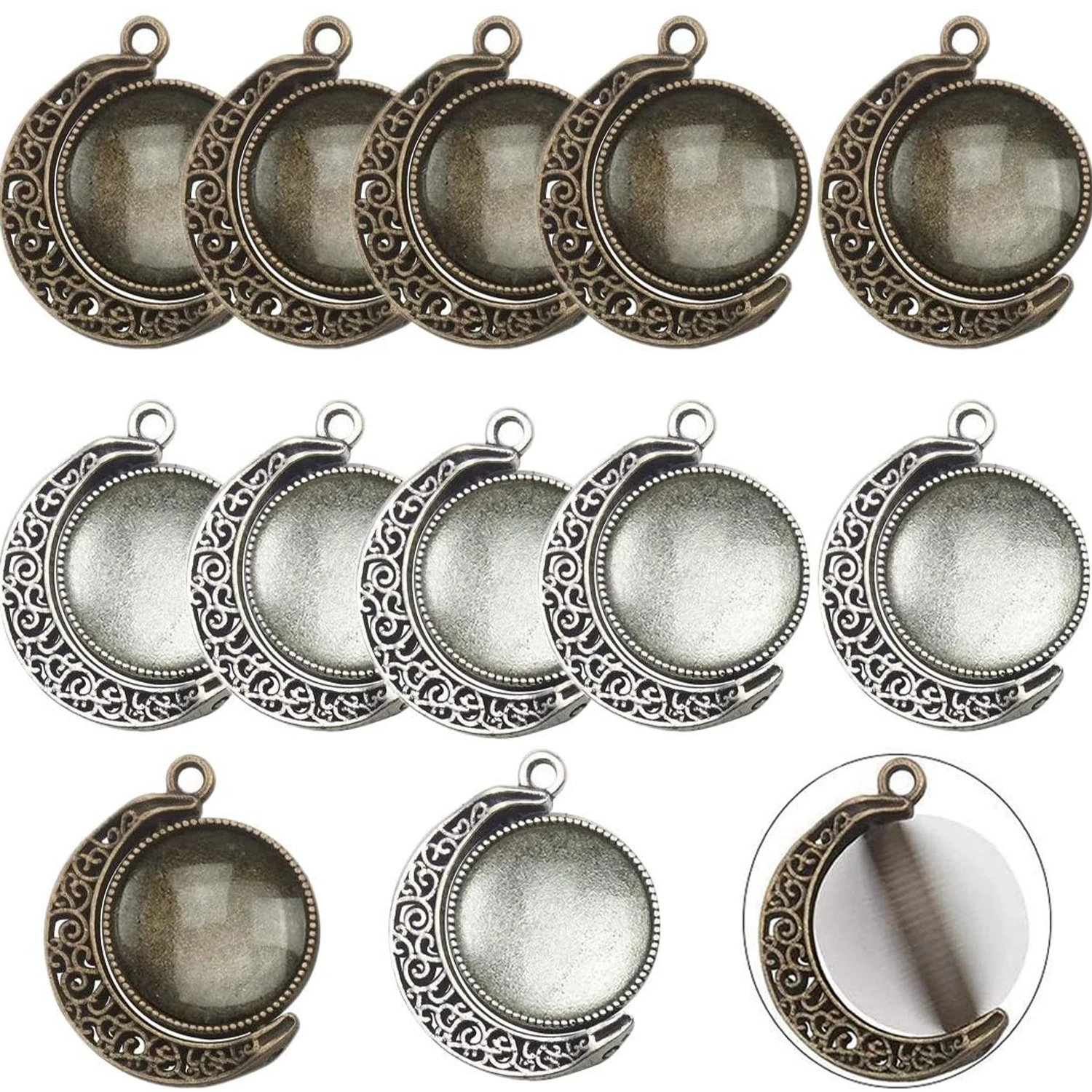 Moon Rotation Double Side Pendant Trays Kits in Box, 12 Pieces Pendant Tray with 24 Pieces Glass Cabochons Clear Dome 18mm Blank
Moon Rotation Double Side Pendant Trays Kits in Box, 12 Pieces Pendant Tray with 24 Pieces Glass Cabochons Clear Dome 18mm Blank