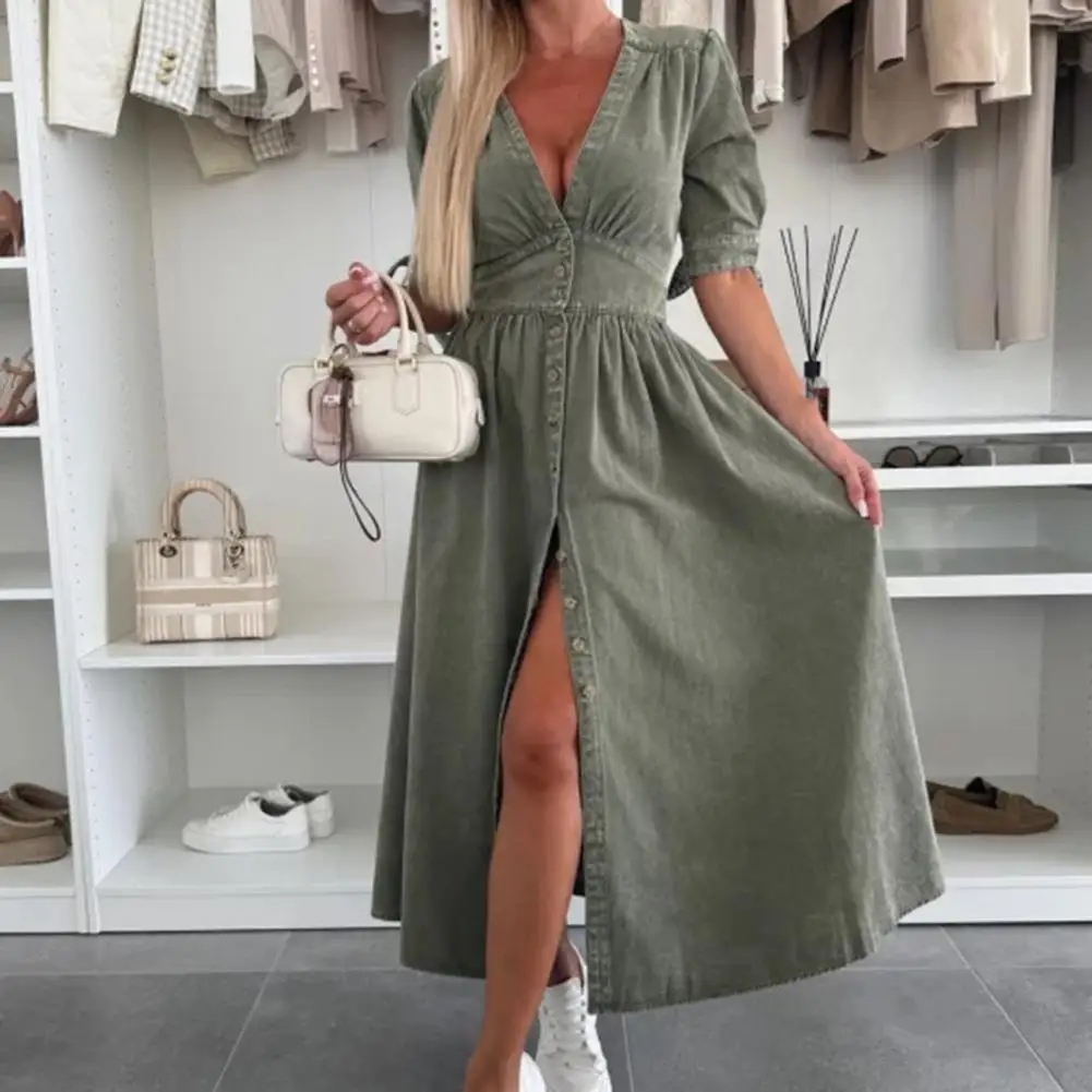 Women Denim Dress Stylish Women's Denim Maxi Dress for Spring Summer V-neck Button Down Casual Long Dress with High for Women
Women Denim Dress Stylish Women's Denim Maxi Dress for Spring Summer V-neck Button Down Casual Long Dress with High for Women