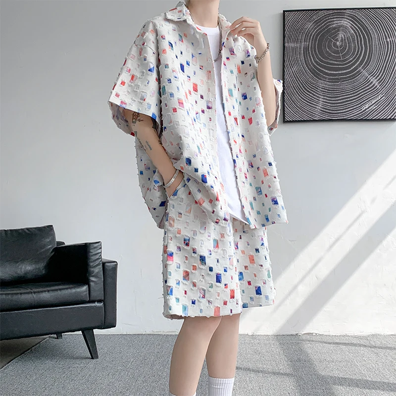 Men Color Hole Plaid Tracksuit Summer 2 Pieces Set Short Sleeve Shirt +Shorts Harajuku Men's Streetwear Oversized Sets Men 5XL-M
Men Color Hole Plaid Tracksuit Summer 2 Pieces Set Short Sleeve Shirt +Shorts Harajuku Men's Streetwear Oversized Sets Men 5XL-M