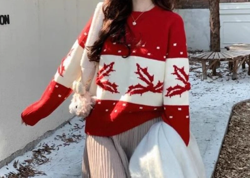 Poinsettia O Neck Knit Pullover for Ladies Autumn/Winter Fashion Jacquard Long Sleeve Knitwear Sweet All Matching Knitted Top
Poinsettia O Neck Knit Pullover for Ladies Autumn/Winter Fashion Jacquard Long Sleeve Knitwear Sweet All Matching Knitted Top