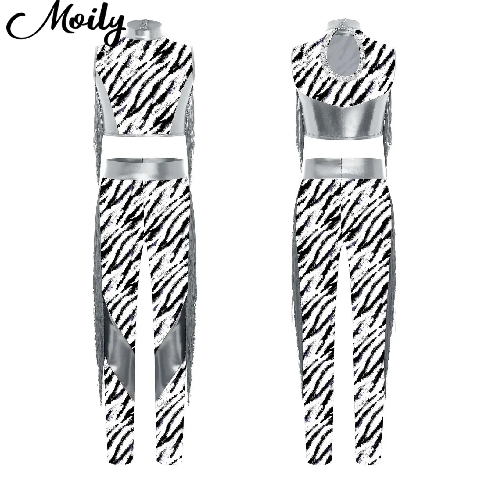 Child Girls Zebra-Stripe Tassel Gym Sports Suit Sleeveless Keyhole Back Tops+Leggings Dancewear Set for Jazz Dance Performance
Child Girls Zebra-Stripe Tassel Gym Sports Suit Sleeveless Keyhole Back Tops+Leggings Dancewear Set for Jazz Dance Performance
