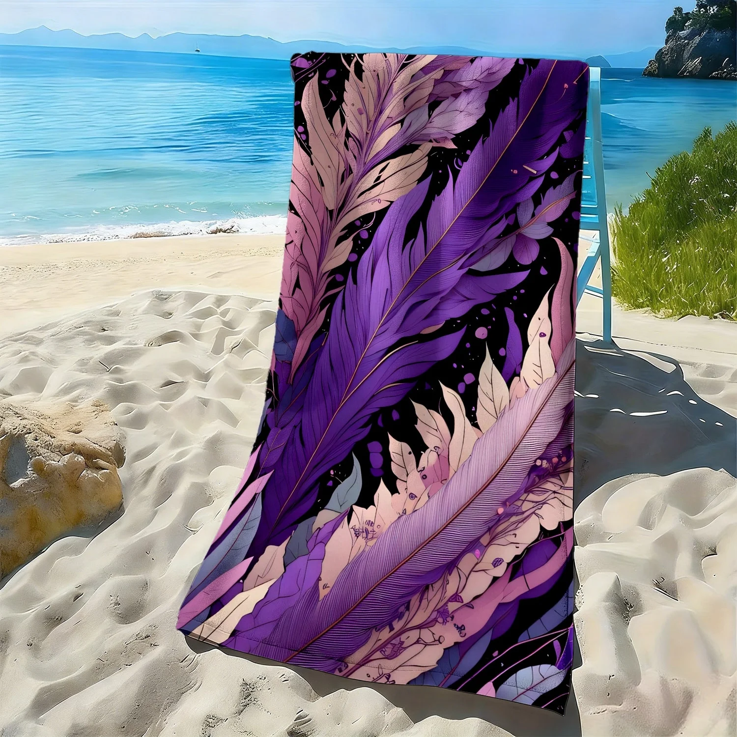 Dreamy purple feather gradient pattern polyester microfiber beach towel is highly absorbent, suitable swimming and beach outings
Dreamy purple feather gradient pattern polyester microfiber beach towel is highly absorbent, suitable swimming and beach outings