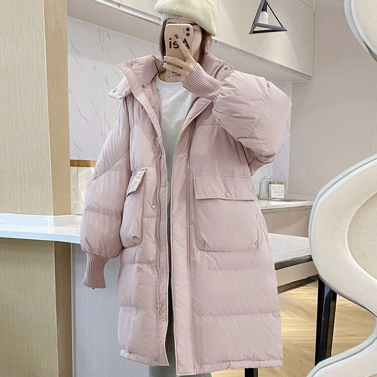 Thicken Warm 90% White Duck Down Jacket Solid Color Pocket Hooded Zipper Women's Coat Winter Fashion Loose Straight Down Jacket
Thicken Warm 90% White Duck Down Jacket Solid Color Pocket Hooded Zipper Women's Coat Winter Fashion Loose Straight Down Jacket
