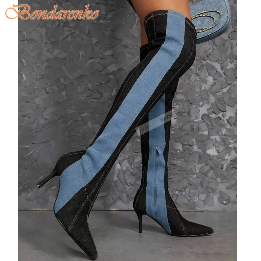 Denim Fitted Pointy Toe Boots Stiletto Heels Mixed Colors Side Zipper Thin Boots Ladies Summer Shoes Designer Party Casual New
Denim Fitted Pointy Toe Boots Stiletto Heels Mixed Colors Side Zipper Thin Boots Ladies Summer Shoes Designer Party Casual New
