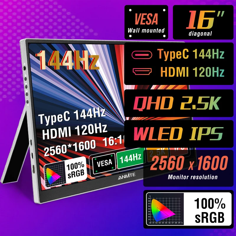 16-дюймовый портативный игровой монитор 2,5K, 144 Гц/120 Гц, 500 кд/м, низкий синий свет для XBox PS4/5 переключателей, удлинитель сотового телефона, ПК, ноутбука
16-дюймовый портативный игровой монитор 2,5K, 144 Гц/120 Гц, 500 кд/м, низкий синий свет для XBox PS4/5 переключателей, удлинитель сотового телефона, ПК, ноутбука