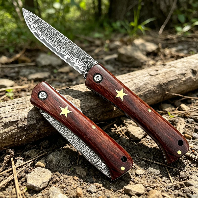Outdoor Folding Pocket Knife Damascus Steel Blade Red Sandalwood Handle EDC Peeling Tool Fishing Knives hand tools
Outdoor Folding Pocket Knife Damascus Steel Blade Red Sandalwood Handle EDC Peeling Tool Fishing Knives hand tools