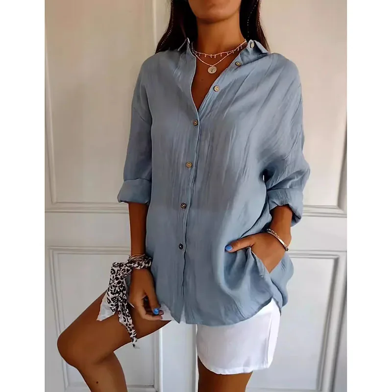 Elegant And Versatile Shirt Women's New Casual Solid-Color Notched-Lapel Top Long-Sleeve Loose Spring And Autumn Shirt
Elegant And Versatile Shirt Women's New Casual Solid-Color Notched-Lapel Top Long-Sleeve Loose Spring And Autumn Shirt