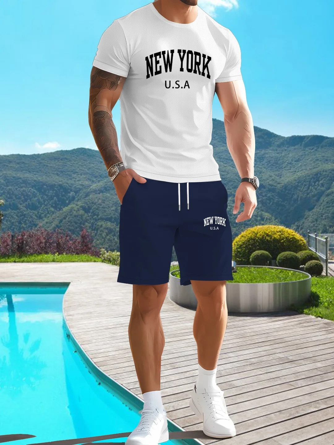 High definition pattern printed men's short sleeved T-shirt and drawstring shorts 2-piece set casual sports regular top pants se
High definition pattern printed men's short sleeved T-shirt and drawstring shorts 2-piece set casual sports regular top pants se