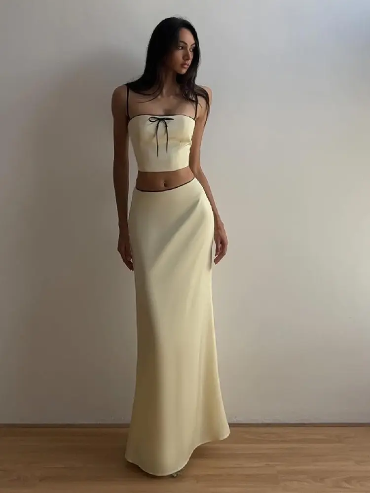 Faionable Sweetened Strap ter Top And Long Skirt Set Women's Bow Tied Lace Trim Sexy ature Outfit round Ne ort S...
Faionable Sweetened Strap ter Top And Long Skirt Set Women's Bow Tied Lace Trim Sexy ature Outfit round Ne ort S...