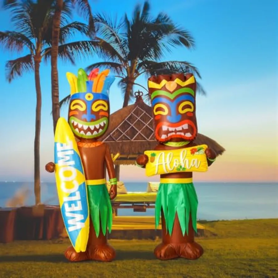 Outdoor inflatable tiki totem decorations, PVC material, brown and white color, built-in LED lights for summer tropical luau pa
Outdoor inflatable tiki totem decorations, PVC material, brown and white color, built-in LED lights for summer tropical luau pa