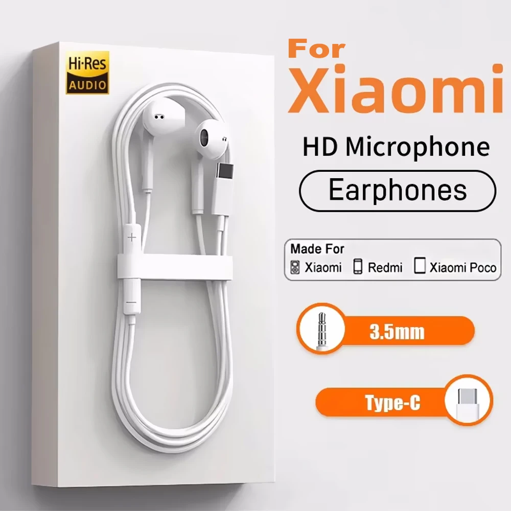 Original TypeC Headphones For Redmi Note K90 Xiaomi 17 15 14 13 12 11 Pro Samsung Huawei Wired Earphone 3.5mm AUX In-Ear Earbuds
Original TypeC Headphones For Redmi Note K90 Xiaomi 17 15 14 13 12 11 Pro Samsung Huawei Wired Earphone 3.5mm AUX In-Ear Earbuds