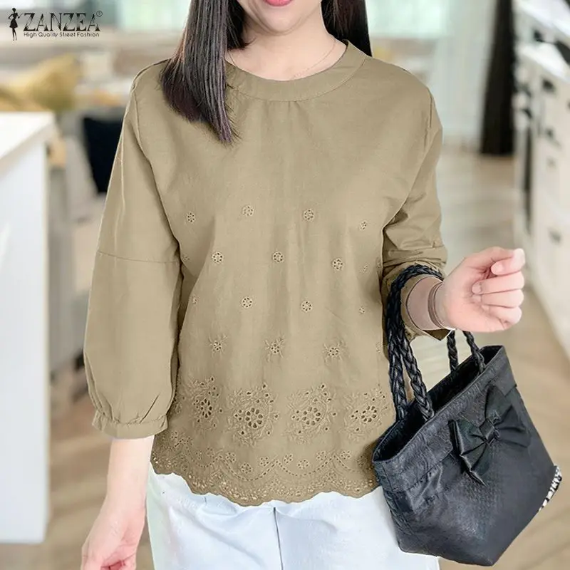 Woman Openwork Embroidered Solid Color Blouses O-Neck 3/4 Lantern Sleeves Tunic Tops ZANZEA Summer Patchwork Blusas de Mujer
Woman Openwork Embroidered Solid Color Blouses O-Neck 3/4 Lantern Sleeves Tunic Tops ZANZEA Summer Patchwork Blusas de Mujer
