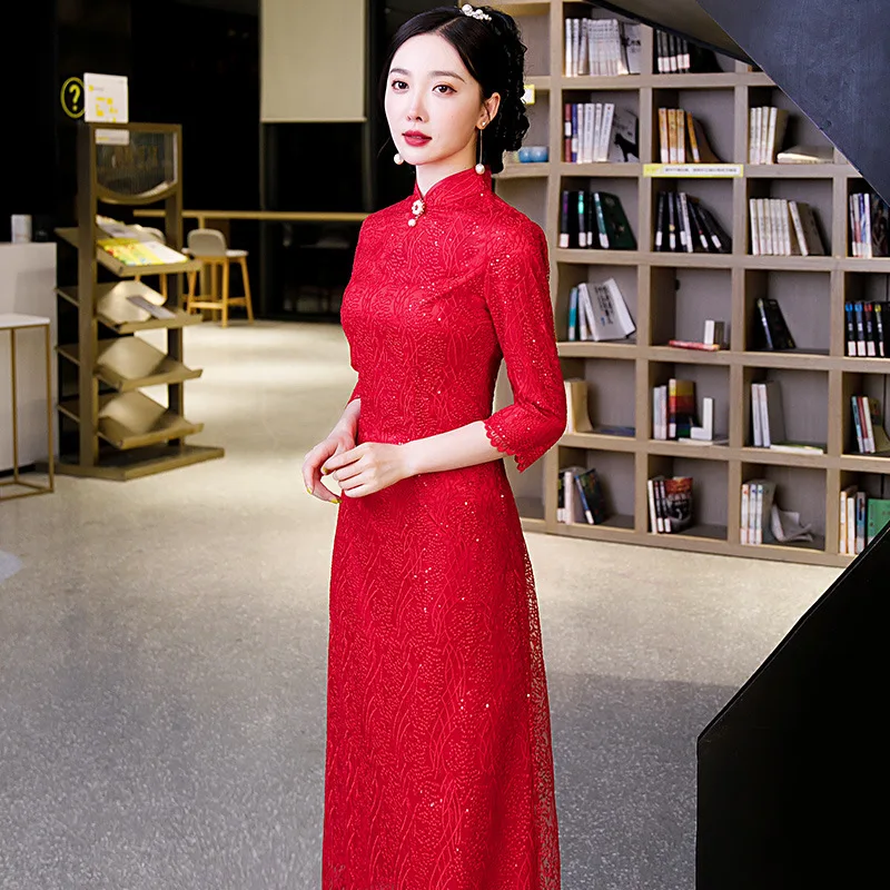 Cheongsam Elegant New Chinese Bride Republic of China Style Old Shanghai Lace Photography Evening Dress Slimming
Cheongsam Elegant New Chinese Bride Republic of China Style Old Shanghai Lace Photography Evening Dress Slimming