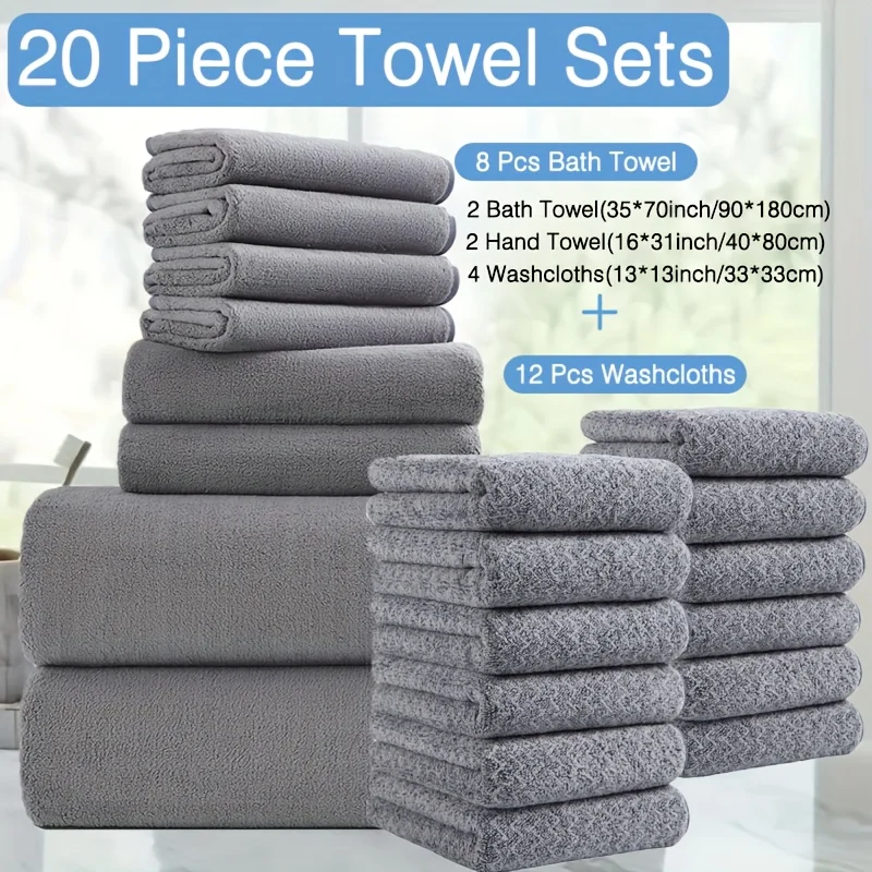 20pcs Bath Towel Set, 8pcs Bath Towel Sets&12pcs Washcloths, 100% Microfiber Towel Set, Absorbent, Quick Dry, Soft And Comfortab
20pcs Bath Towel Set, 8pcs Bath Towel Sets&12pcs Washcloths, 100% Microfiber Towel Set, Absorbent, Quick Dry, Soft And Comfortab