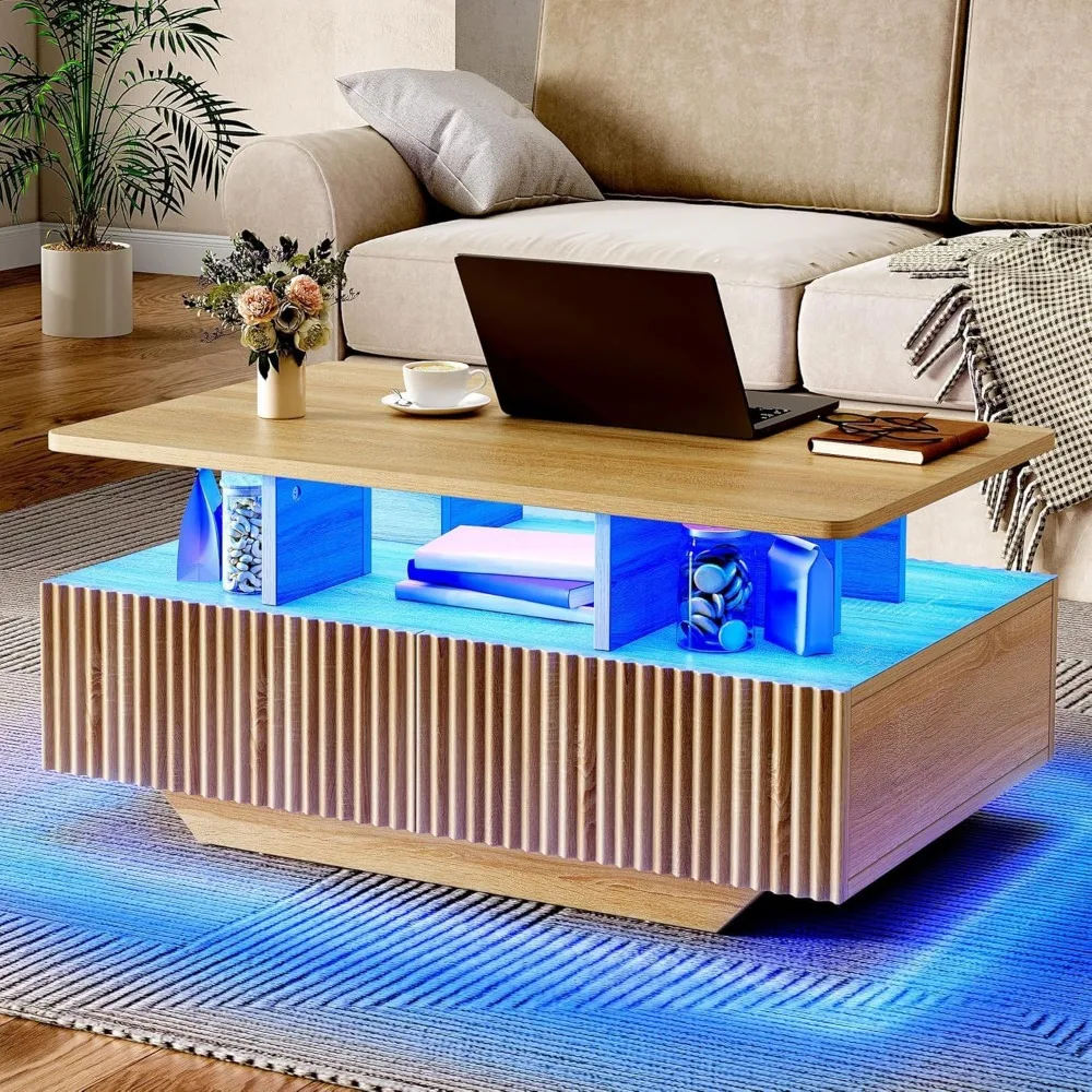 LED Coffee Tables for Living Room, Fluted Farmhouse Coffee Table with Storage 4 Drawers and Open Compartment, Modern Rectangle
LED Coffee Tables for Living Room, Fluted Farmhouse Coffee Table with Storage 4 Drawers and Open Compartment, Modern Rectangle