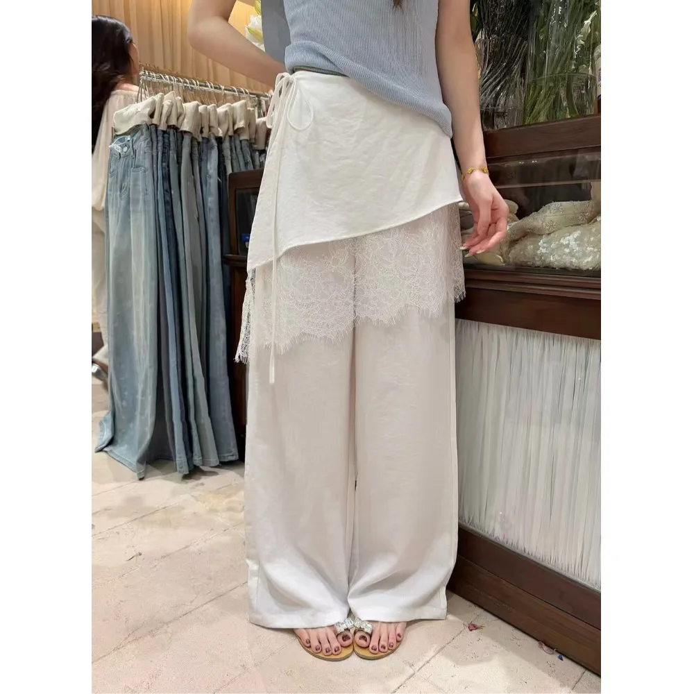 Elegant High Waist Lace Paneling Wide Leg Pants Casual Straight Cut Women's Fashion Design Sense Draped Sensation Skirt Pants
Elegant High Waist Lace Paneling Wide Leg Pants Casual Straight Cut Women's Fashion Design Sense Draped Sensation Skirt Pants