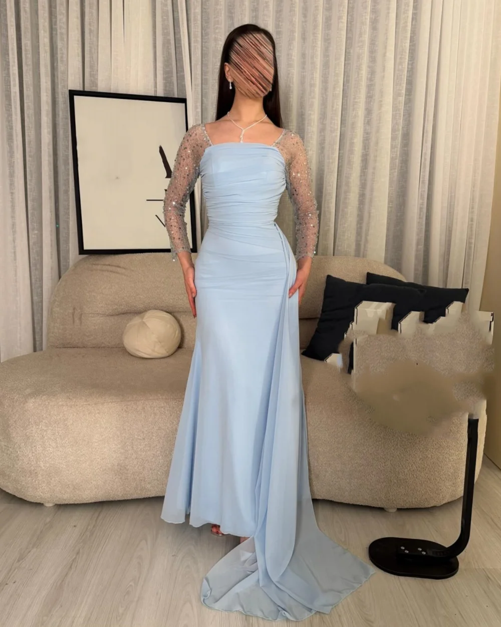 Customized Modern Style Sparkle Chiffon Sequined Straight Prom Dress Square Neck Long Sleeves Beading Floor-length Evening Dress
Customized Modern Style Sparkle Chiffon Sequined Straight Prom Dress Square Neck Long Sleeves Beading Floor-length Evening Dress