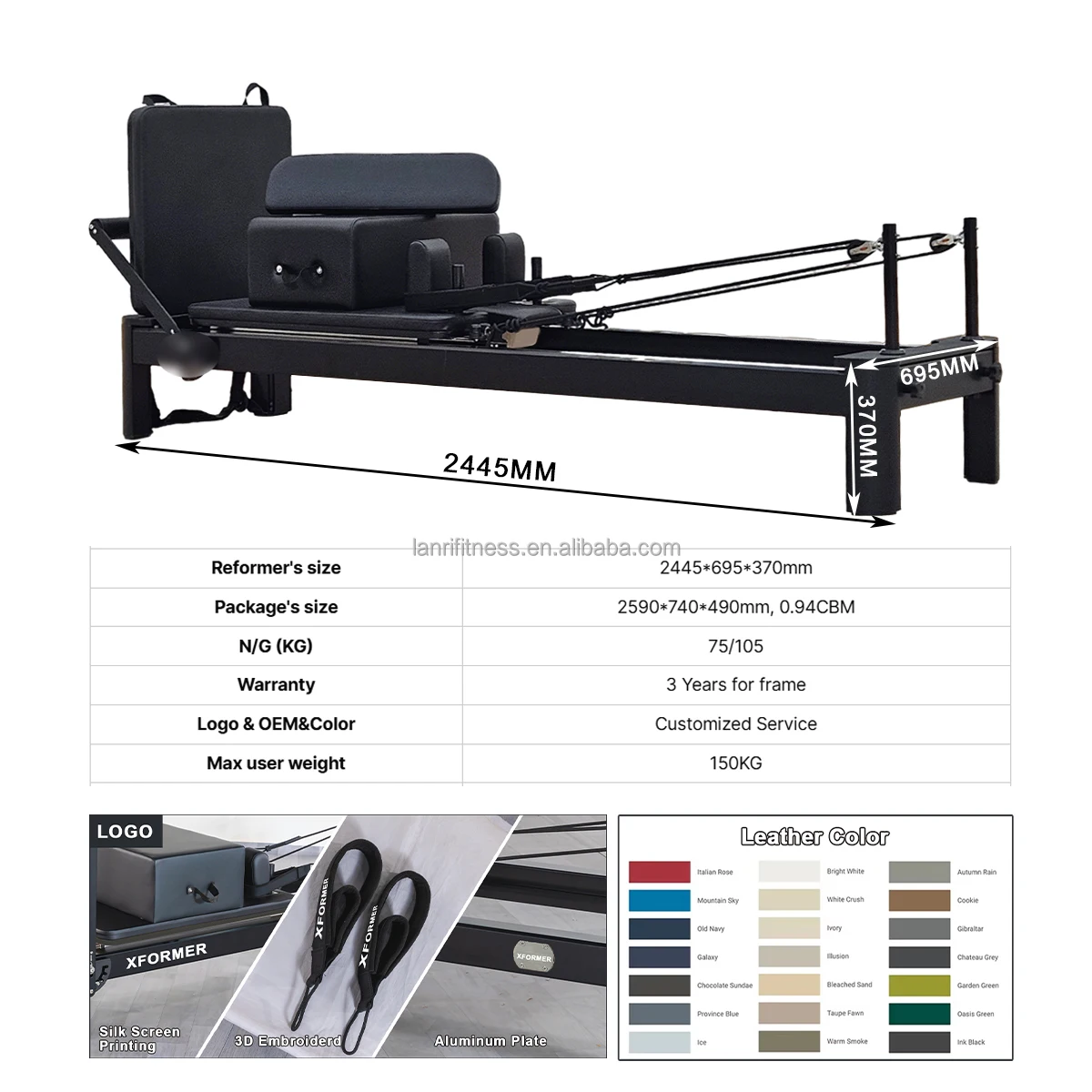 Hot Sales Durable Commercial Pilates Reformer Machine Black Aluminum Pilates Reformer for Body Exercise
Hot Sales Durable Commercial Pilates Reformer Machine Black Aluminum Pilates Reformer for Body Exercise