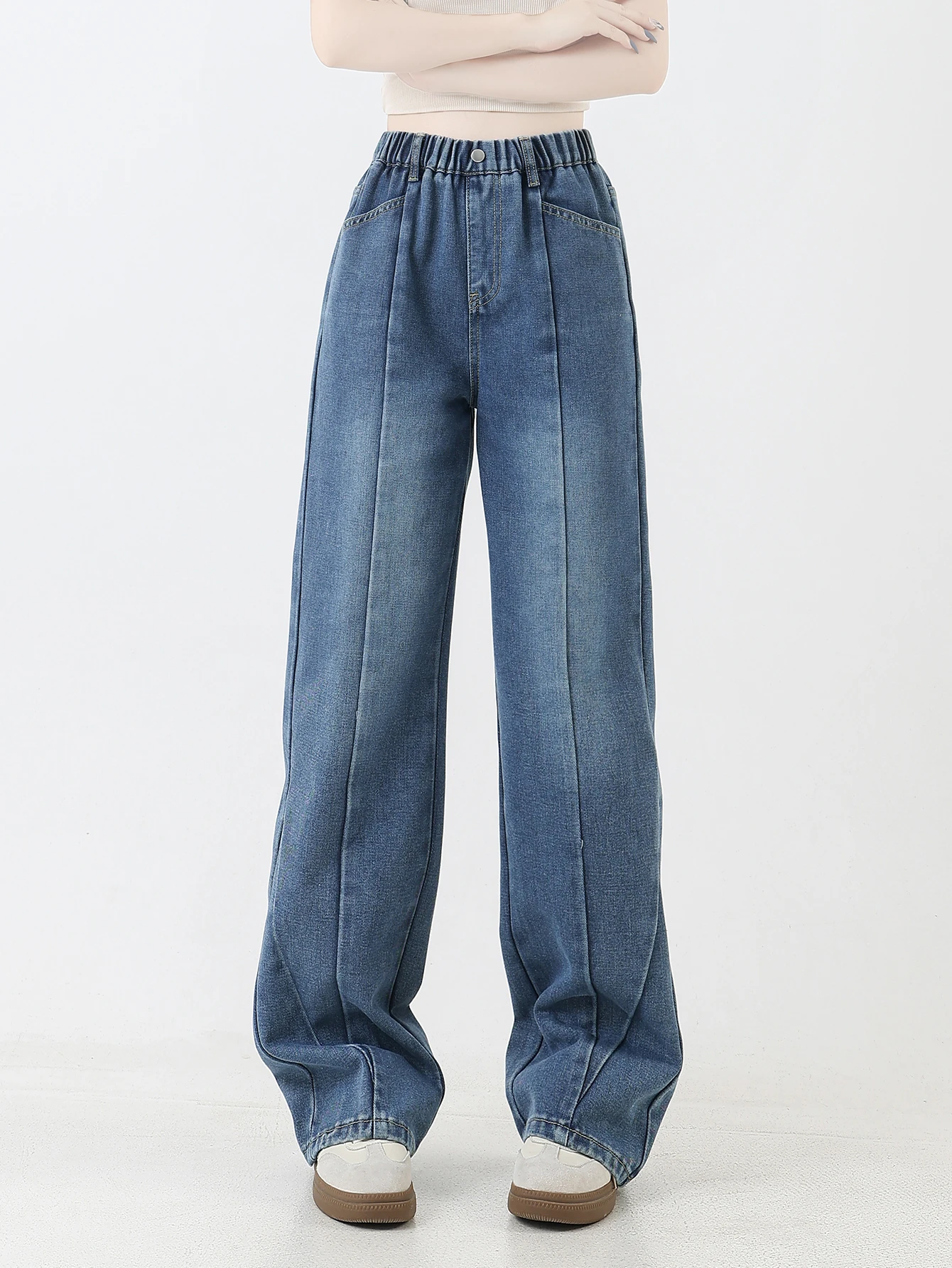 Teenage Girls Loose Wide Leg Long Straight Blue Vintage Wash Casual Denim Jeans for Middle to Large Size Children And Teens
Teenage Girls Loose Wide Leg Long Straight Blue Vintage Wash Casual Denim Jeans for Middle to Large Size Children And Teens