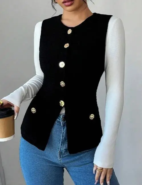 Round neck vest women's spring and autumn 2025 new button fashion high-end vest jacket
Round neck vest women's spring and autumn 2025 new button fashion high-end vest jacket
