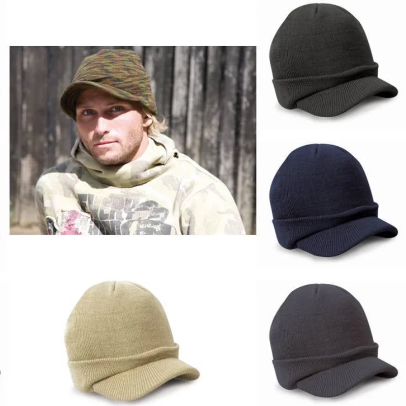 Men's Army Style Visor Skullies Beanies Hats Winter Solid Color Knitted Hats For Women Fashion Male Warm Military Bonnet Ski Cap 
Men's Army Style Visor Skullies Beanies Hats Winter Solid Color Knitted Hats For Women Fashion Male Warm Military Bonnet Ski Cap