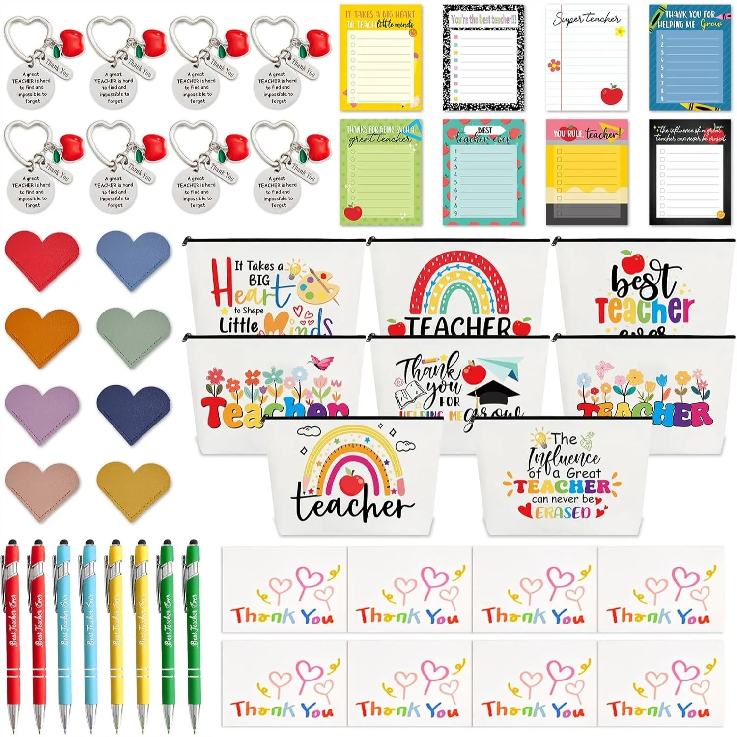 48Pcs Teacher Appreciation Gifts Set with Sticky Notes Bookmark Key Chain Makeup Bags Pens Thank You Card for Women Teachers
48Pcs Teacher Appreciation Gifts Set with Sticky Notes Bookmark Key Chain Makeup Bags Pens Thank You Card for Women Teachers