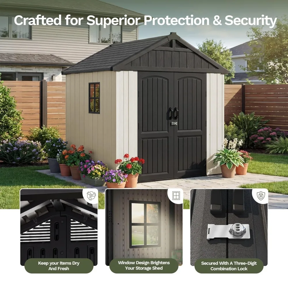 8x6FT Resin Plastic Storage Shed with Floor Window & Lockable Door for Garden Outdoor, Custom
8x6FT Resin Plastic Storage Shed with Floor Window & Lockable Door for Garden Outdoor, Custom