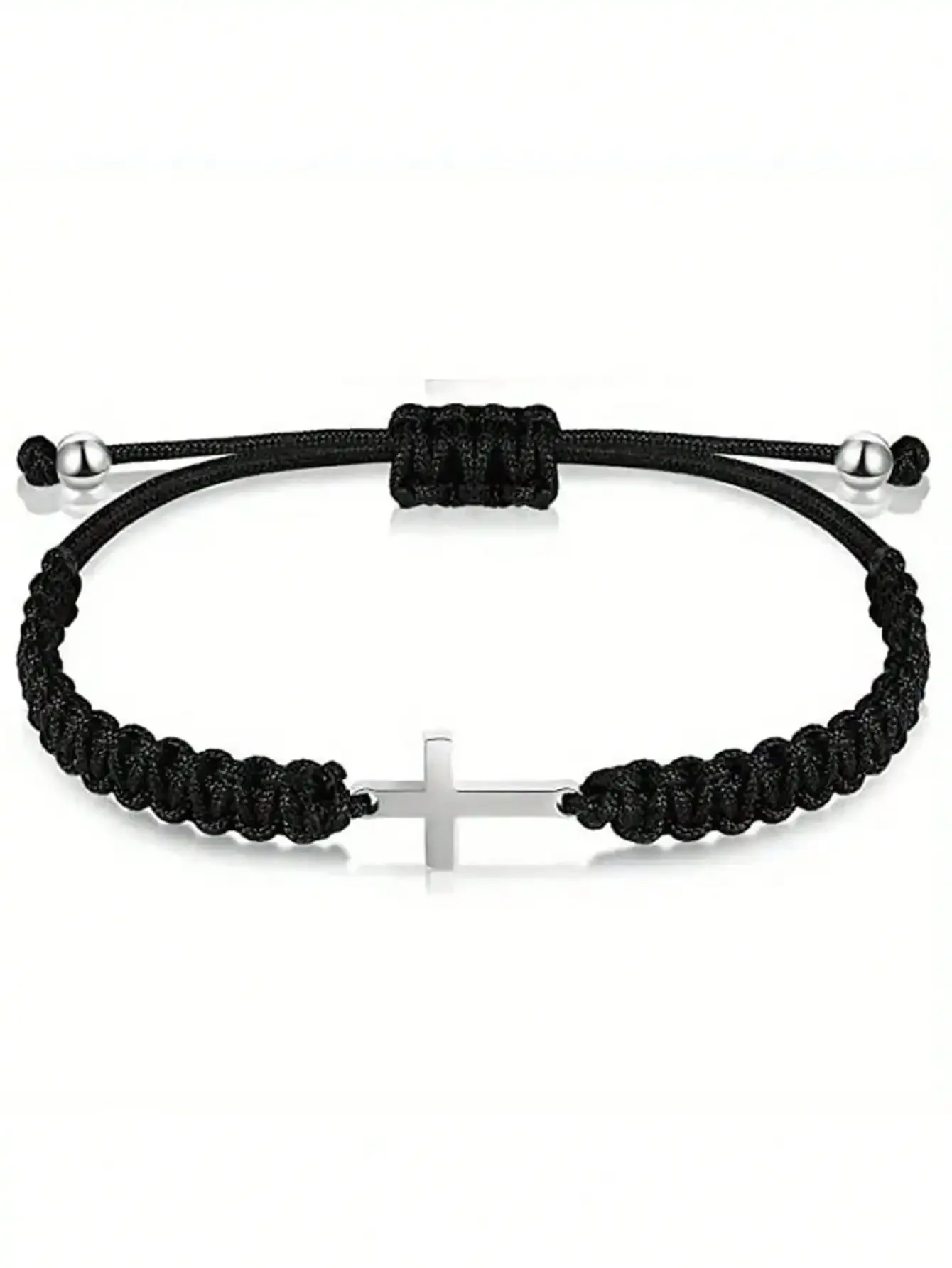 1pc Black Beaded Silver Cross Pendant Handmade Braided Adjustable Bracelet, Suitable For Daily Wear
1pc Black Beaded Silver Cross Pendant Handmade Braided Adjustable Bracelet, Suitable For Daily Wear