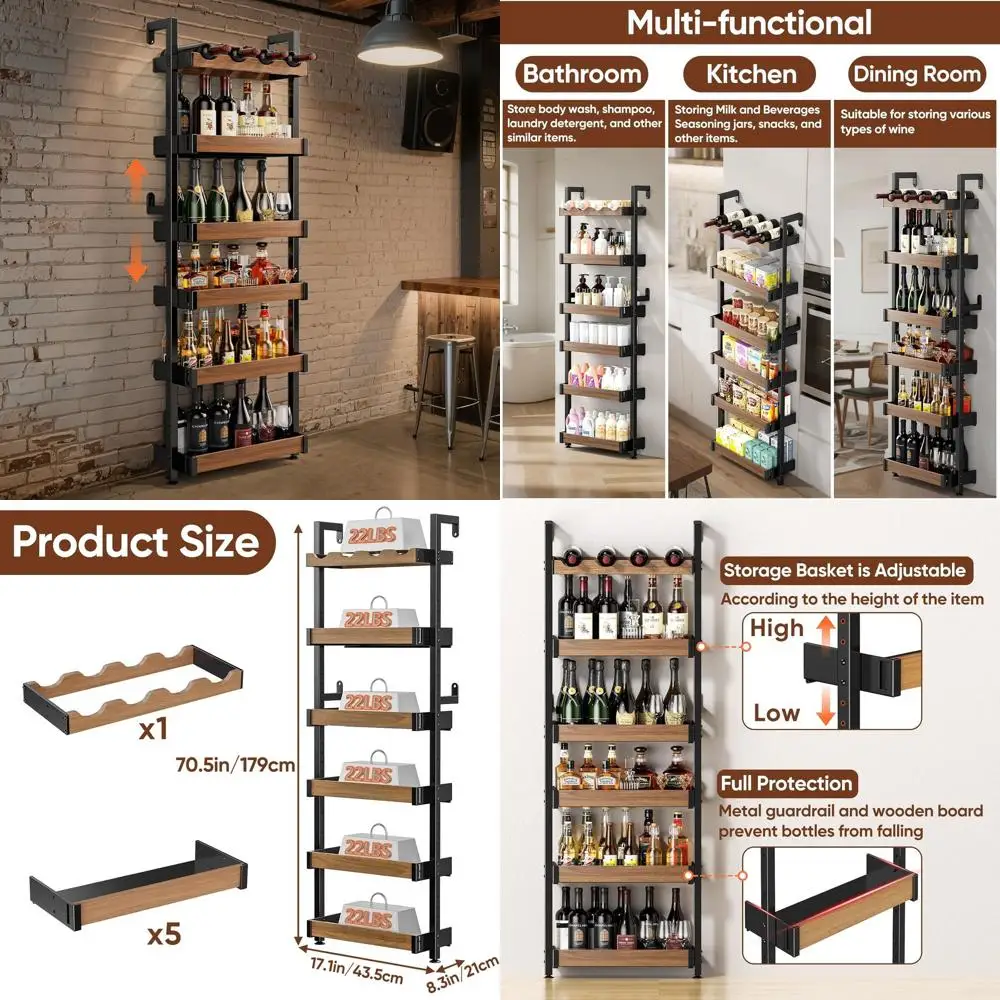 6-Tier Metal Wall-Mounted Wine Rack with Adjustable Height for Home Bar and Kitchen
6-Tier Metal Wall-Mounted Wine Rack with Adjustable Height for Home Bar and Kitchen