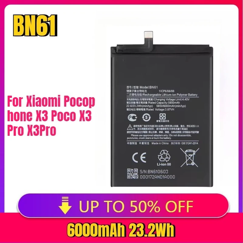 F3 F4 BN61 BN57 6000mAh Phone Battery For Xiaomi Pocophone X3 Poco X3 Pro X3Pro NFC X3 GT BM57 Replacement Batteries Bateria
F3 F4 BN61 BN57 6000mAh Phone Battery For Xiaomi Pocophone X3 Poco X3 Pro X3Pro NFC X3 GT BM57 Replacement Batteries Bateria