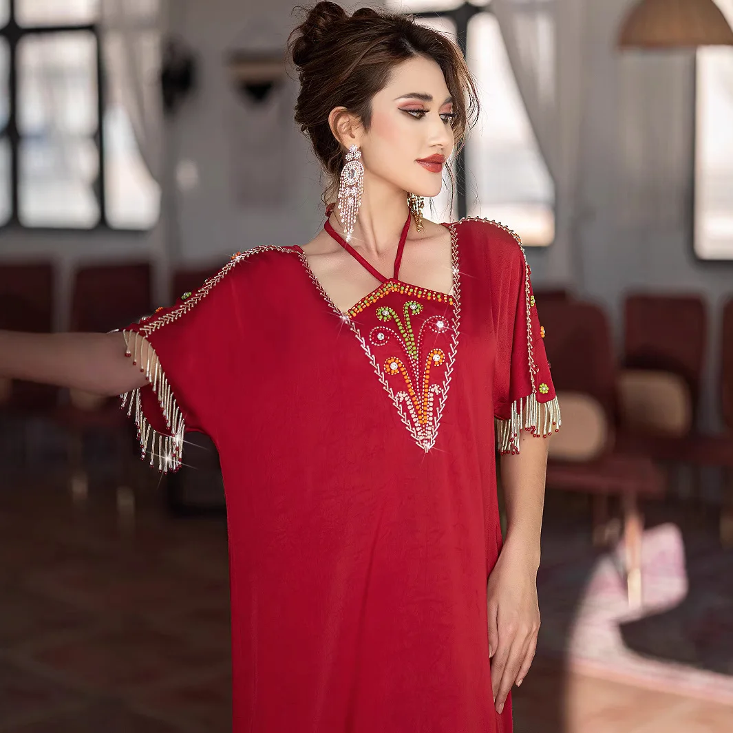 Summer Beads Tassels Abayas Women Muslim Dress Kaftan Dubai Abaya Caftan Marocain Femme Evening Islam Jalabiya Turkey Vestidos
Summer Beads Tassels Abayas Women Muslim Dress Kaftan Dubai Abaya Caftan Marocain Femme Evening Islam Jalabiya Turkey Vestidos