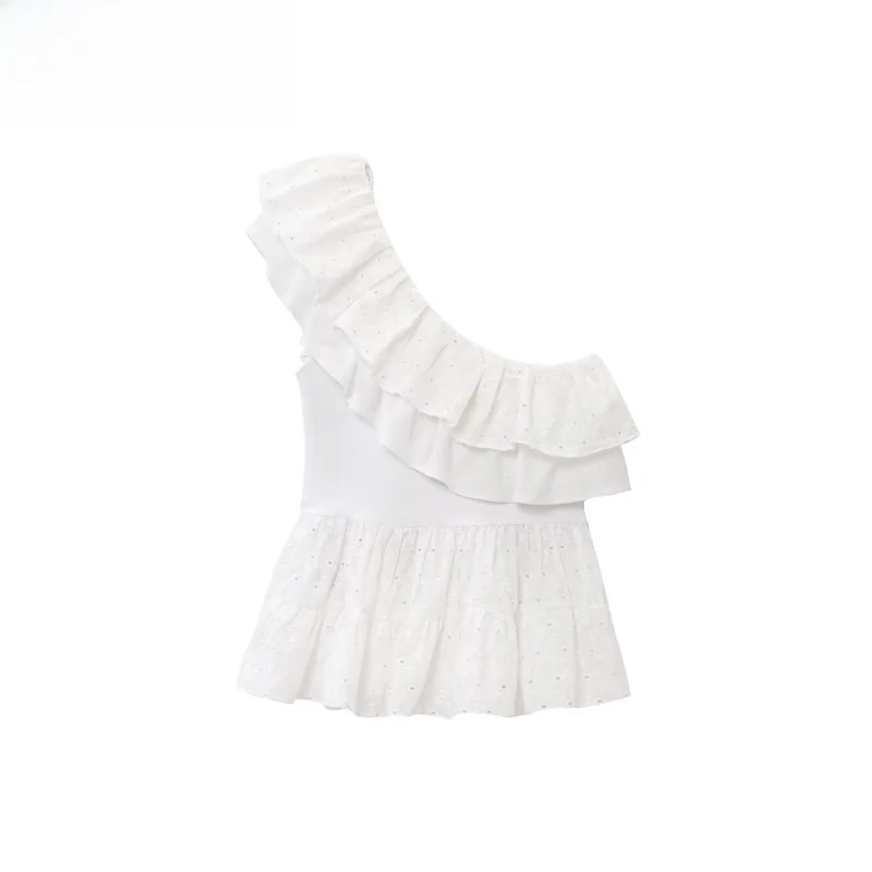 Spring New Sle Women's Embroidered Asymmetric Design Faion Top Slim Fit ort Length Pure Color Versatile Ey Lace Trim 
Spring New Sle Women's Embroidered Asymmetric Design Faion Top Slim Fit ort Length Pure Color Versatile Ey Lace Trim