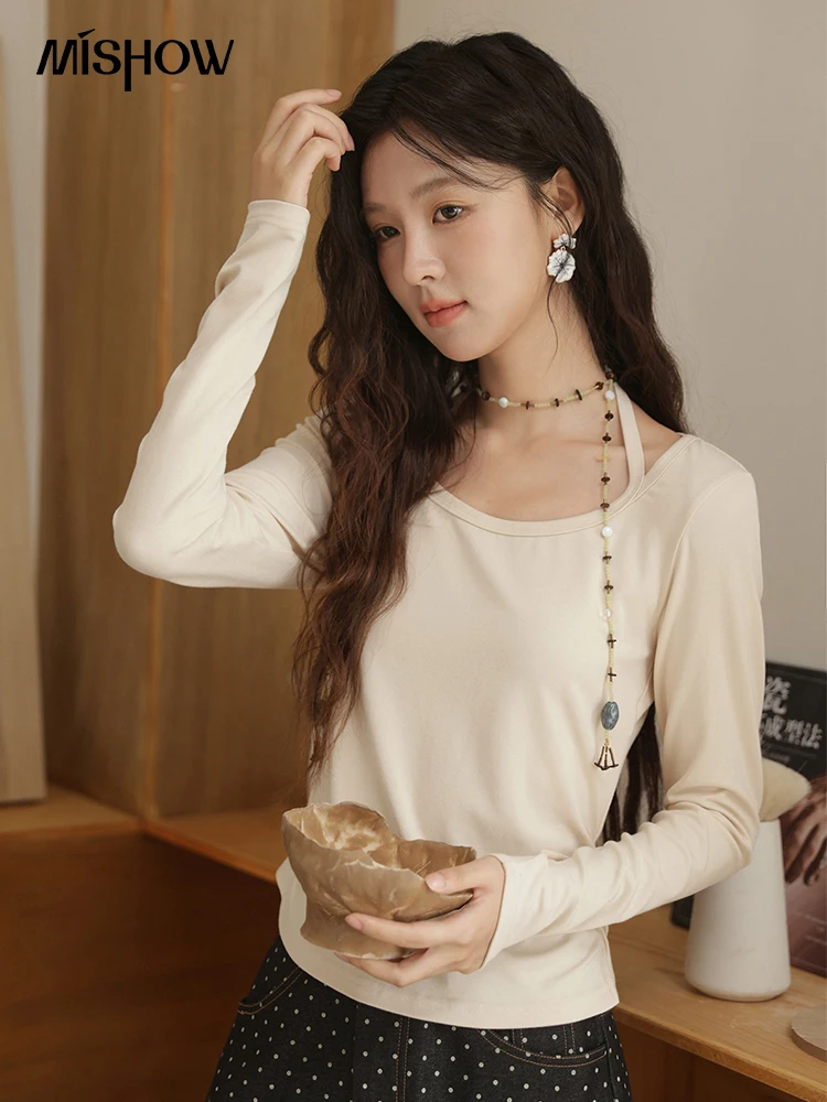 MISHOW Elastic Knitted T-shirts for Women Autumn 2025 Hanging Neck Strap Tees Pleated Waist Slim Long Sleeved Top MXE42T0720
MISHOW Elastic Knitted T-shirts for Women Autumn 2025 Hanging Neck Strap Tees Pleated Waist Slim Long Sleeved Top MXE42T0720